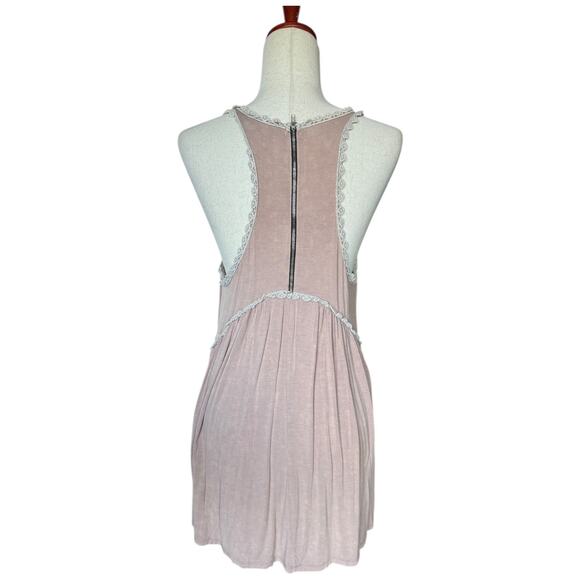 POL Babydoll Pink Mauve Tunic Tank Top Lace Trim Taupe Flowy Sleeveless M - Picture 2 of 6
